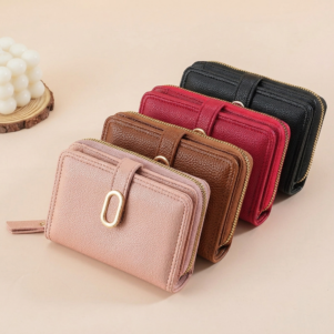 Women's Wallet with Ring Buckle & Zipper Coin Purse